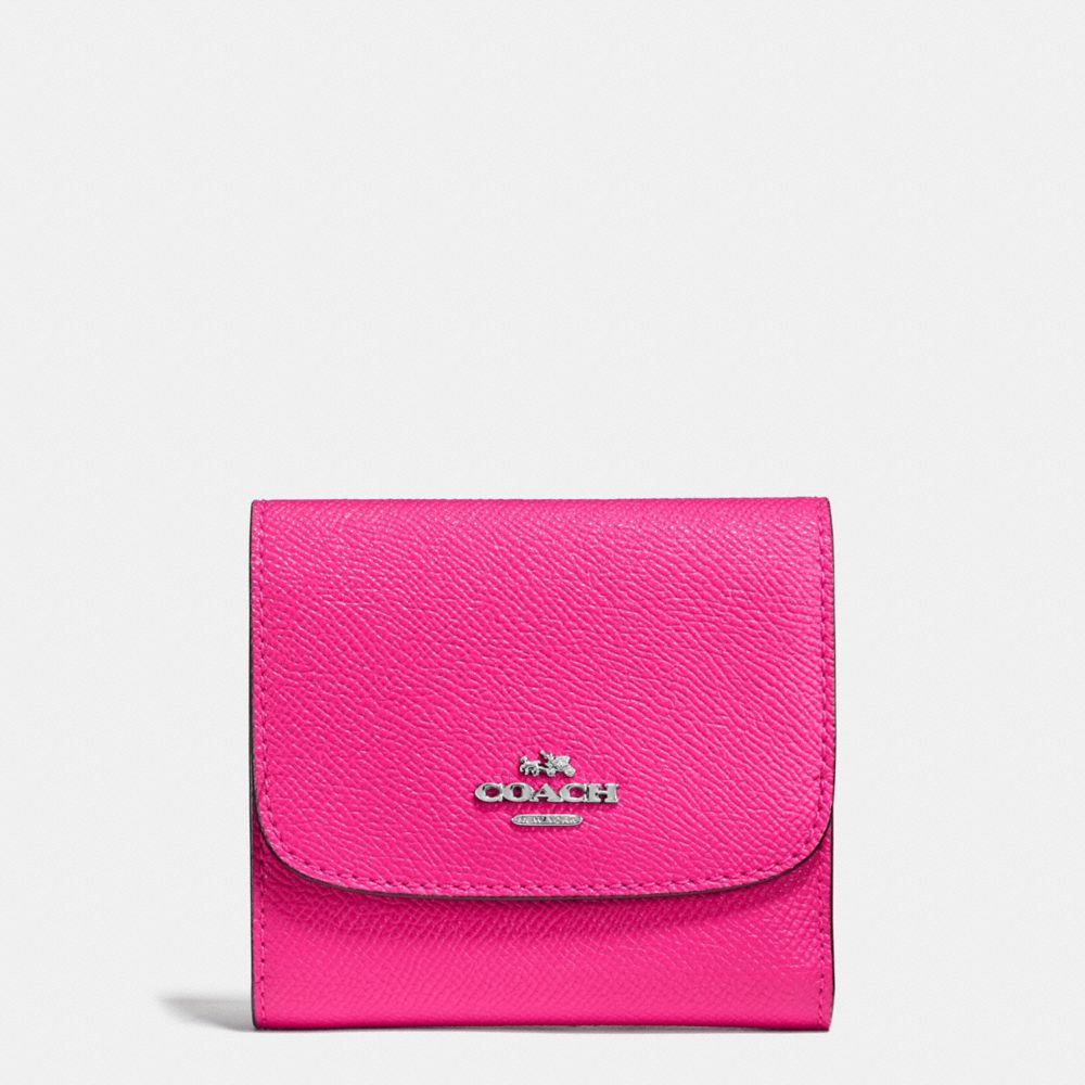 COACH F87588 Small Wallet In Crossgrain Leather SILVER/BRIGHT FUCHSIA