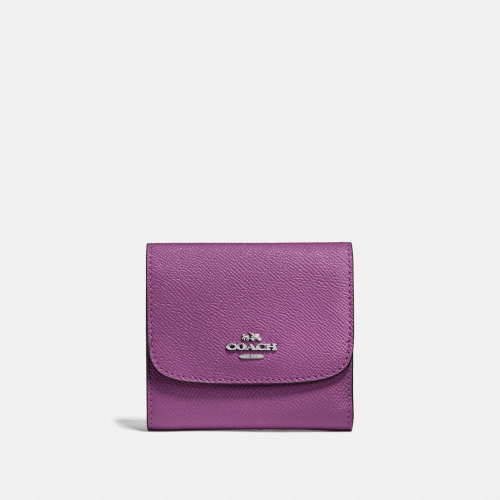 COACH f87588 SMALL WALLET IN CROSSGRAIN LEATHER SILVER/MAUVE