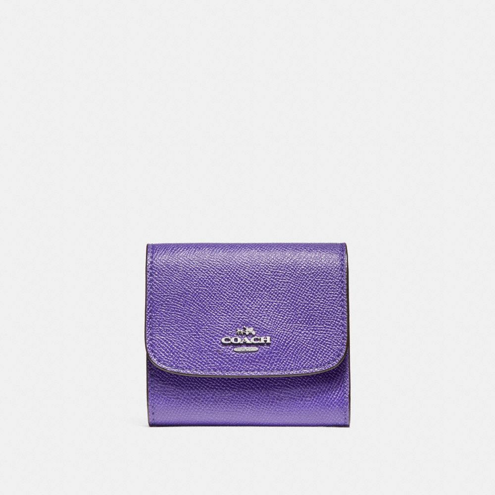 COACH F87588 - SMALL WALLET IN CROSSGRAIN LEATHER SILVER/PURPLE