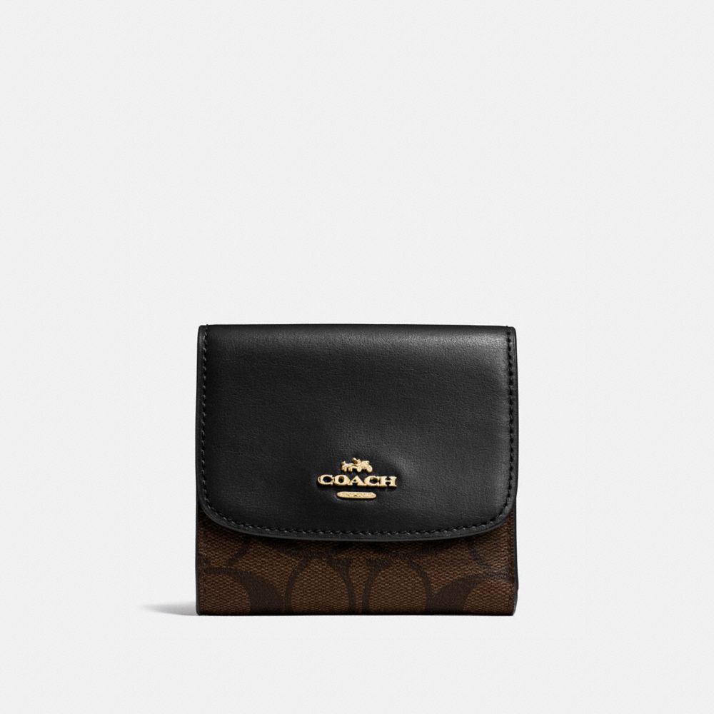 COACH F87589 - SMALL WALLET IN SIGNATURE CANVAS BROWN/BLACK/LIGHT GOLD