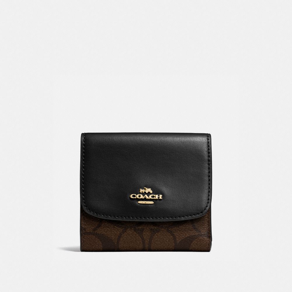 SMALL WALLET IN SIGNATURE CANVAS - COACH f87589 -  BROWN/BLACK/IMITATION GOLD