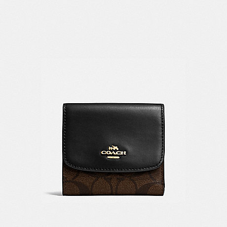 COACH F87589 SMALL WALLET IN SIGNATURE CANVAS BROWN/BLACK/IMITATION-GOLD