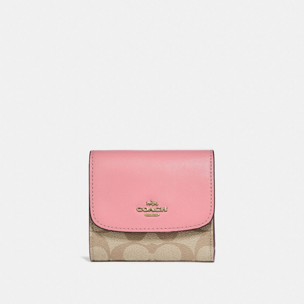 SMALL WALLET IN SIGNATURE CANVAS - LIGHT KHAKI/PEONY/LIGHT GOLD - COACH F87589