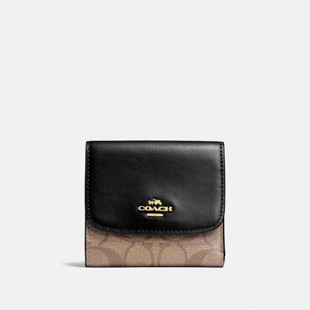 SMALL WALLET IN SIGNATURE CANVAS - F87589 - KHAKI/BLACK/IMITATION GOLD