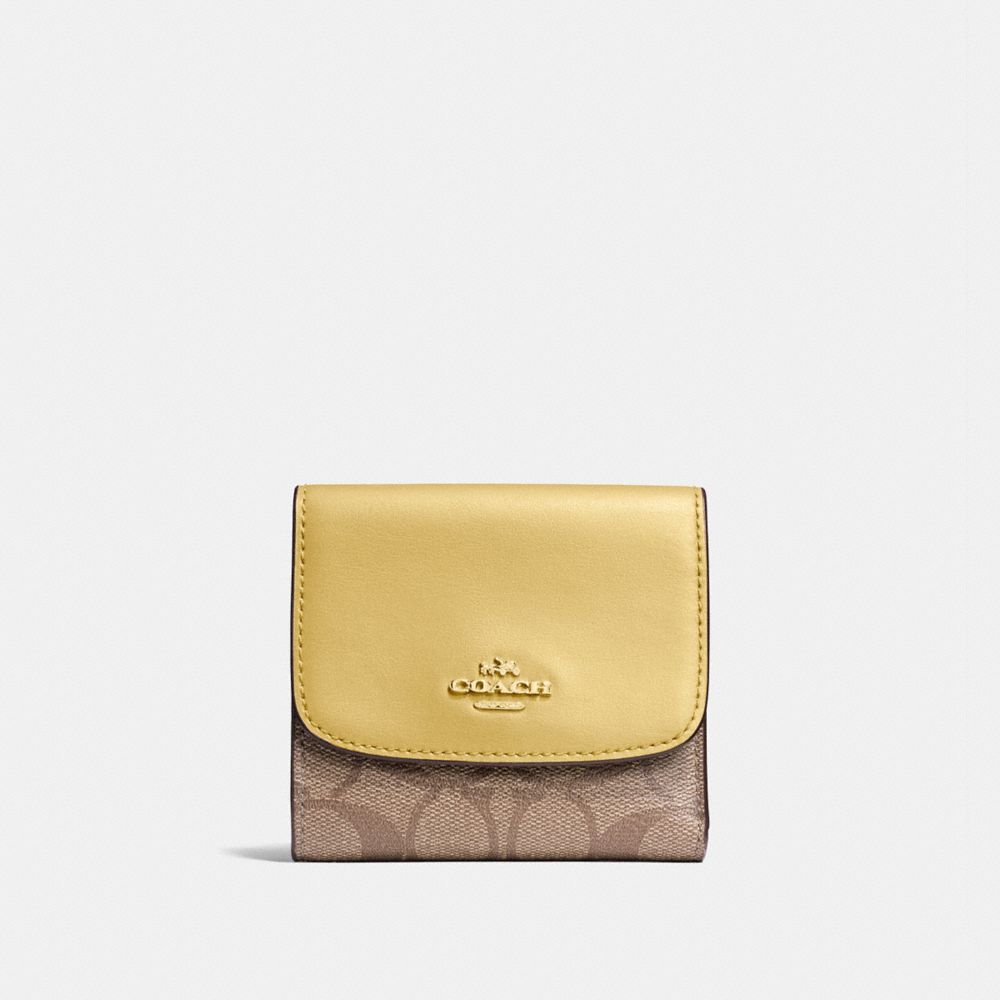 COACH F87589 SMALL WALLET IN SIGNATURE CANVAS KHAKI/SUNFLOWER/GOLD