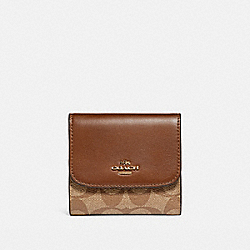 SMALL WALLET IN SIGNATURE CANVAS - KHAKI/SADDLE 2/LIGHT GOLD - COACH F87589