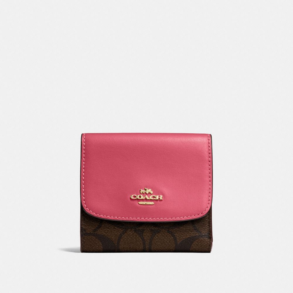 COACH F87589 - SMALL WALLET IN SIGNATURE CANVAS BROWN/STRAWBERRY/IMITATION GOLD