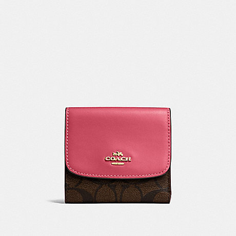 COACH SMALL WALLET IN SIGNATURE CANVAS - BROWN/STRAWBERRY/IMITATION GOLD - F87589