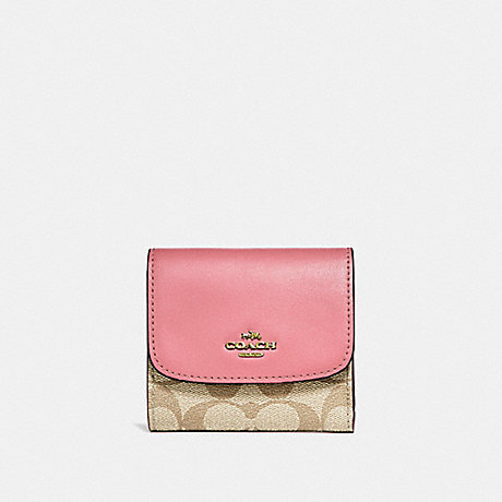 COACH SMALL WALLET IN SIGNATURE CANVAS - light khaki/vintage pink/imitation gold - f87589