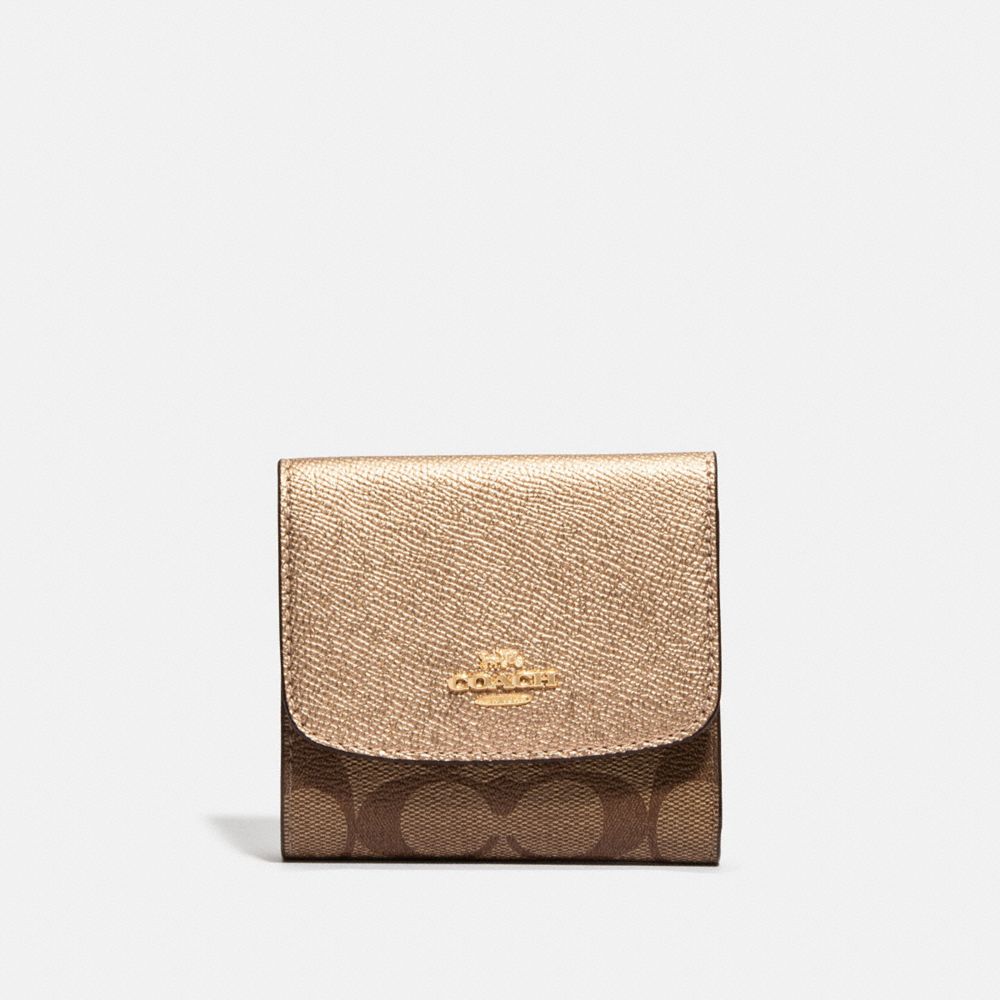 COACH F87589 - SMALL WALLET IN SIGNATURE CANVAS KHAKI/ROSE GOLD/LIGHT GOLD
