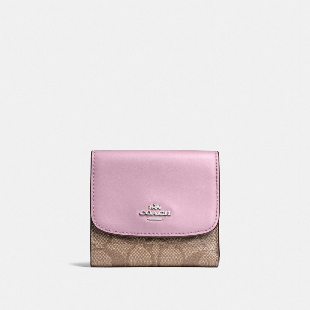 COACH SMALL WALLET IN SIGNATURE CANVAS - KHAKI/LILAC/SILVER - F87589