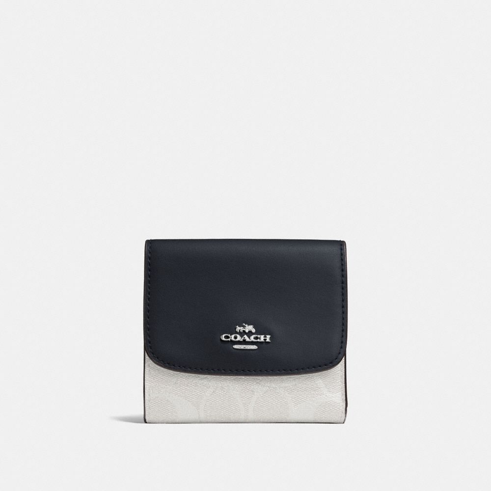 COACH F87589 - SMALL WALLET IN SIGNATURE CANVAS CHALK/MIDNIGHT/SILVER