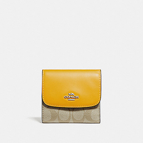 COACH F87589 SMALL WALLET IN SIGNATURE CANVAS LIGHT-KHAKI/CANARY/SILVER