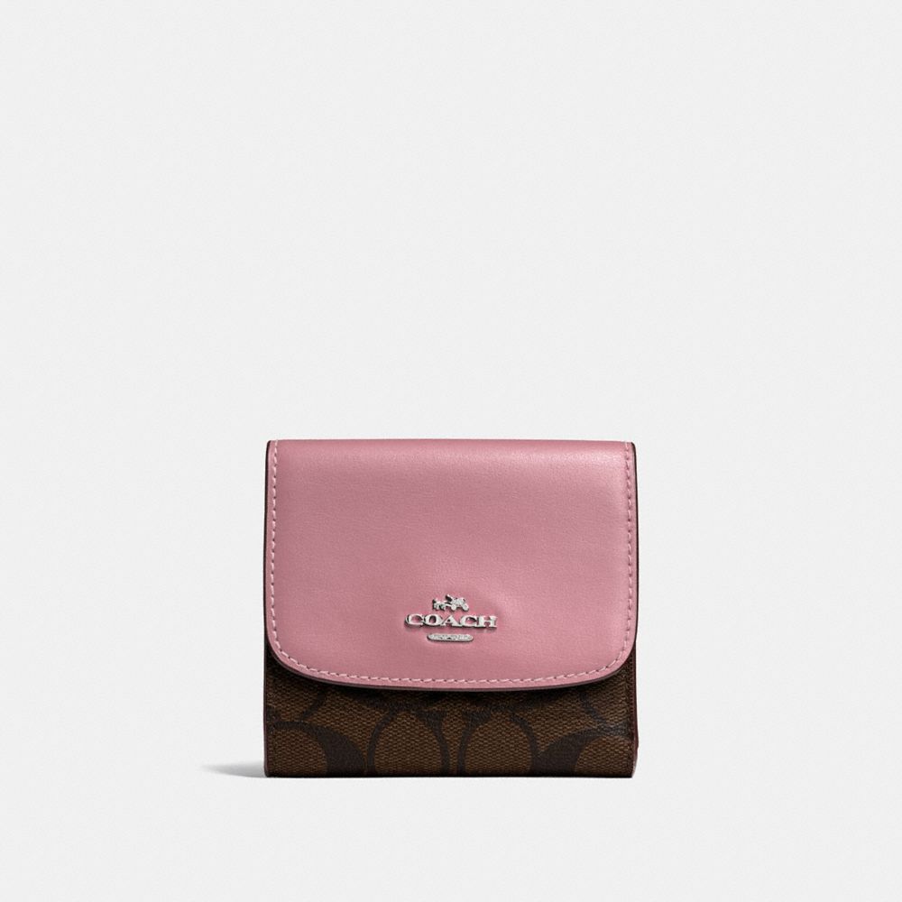 COACH F87589 - SMALL WALLET IN SIGNATURE CANVAS BROWN/DUSTY ROSE/SILVER