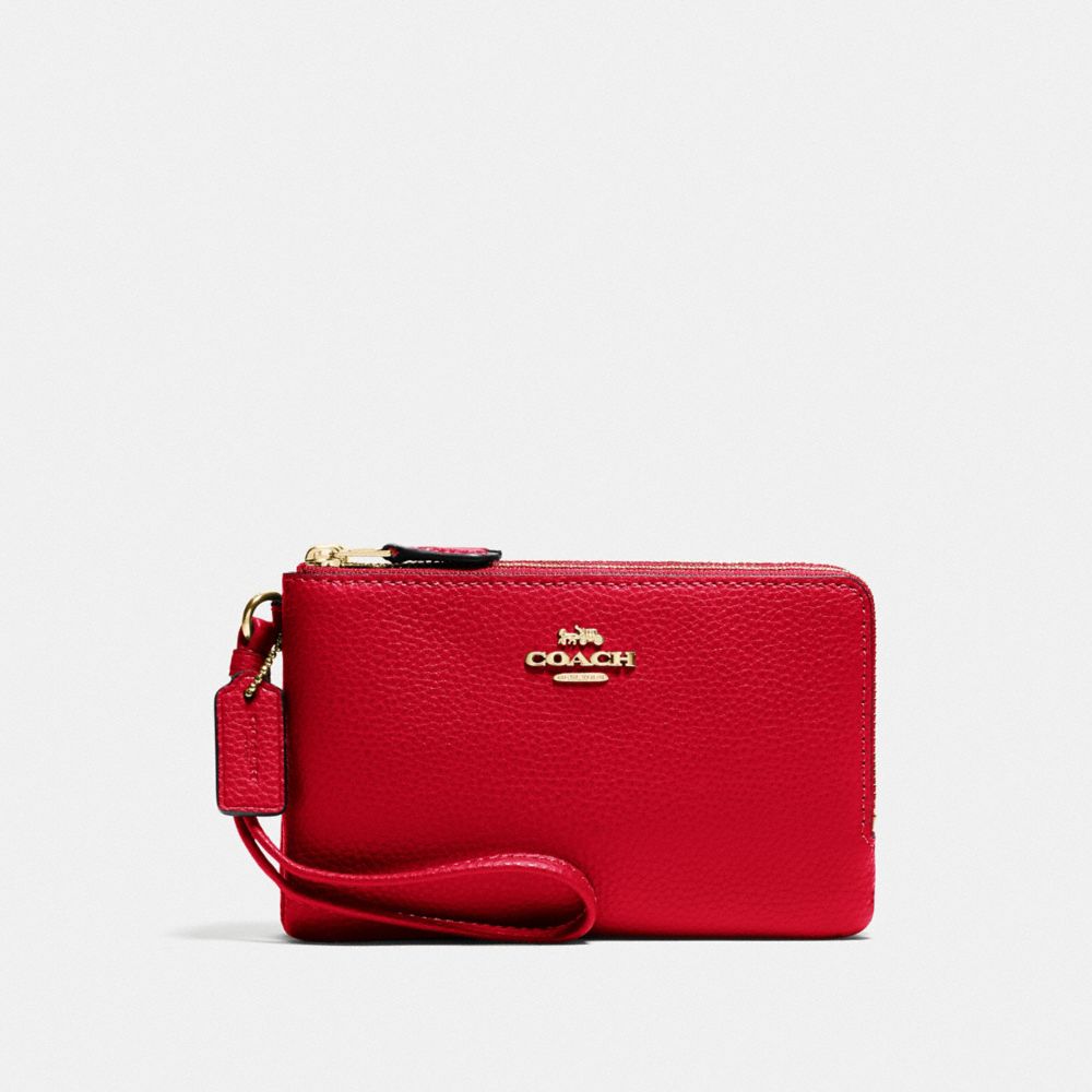 COACH DOUBLE CORNER ZIP WRISTLET - IM/BRIGHT RED - F87590