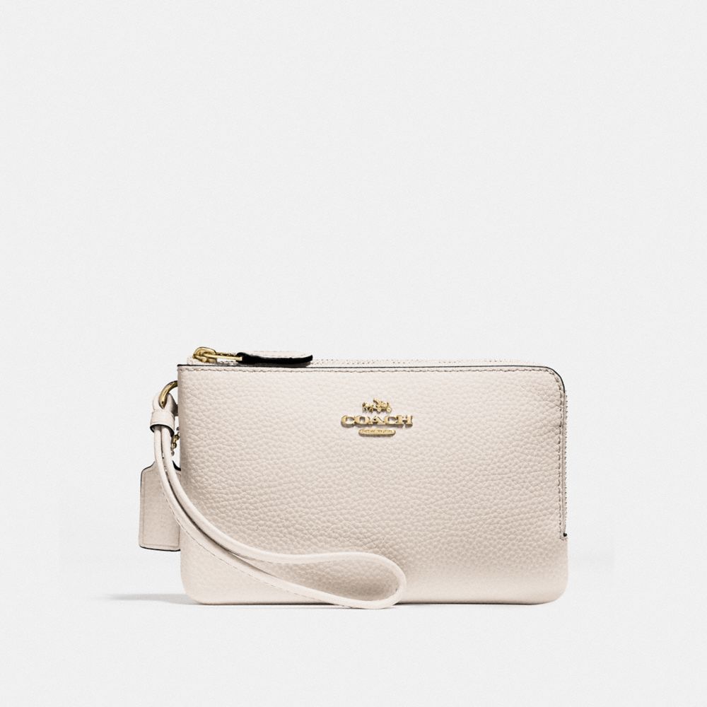 COACH DOUBLE CORNER ZIP WRISTLET - CHALK/IMITATION GOLD - F87590