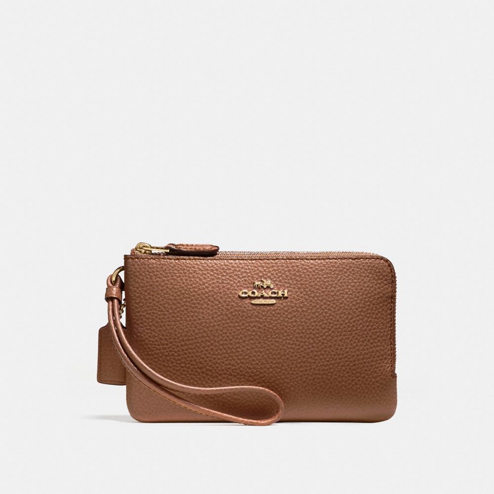 COACH F87590 DOUBLE CORNER ZIP WRISTLET SADDLE-2/LIGHT-GOLD