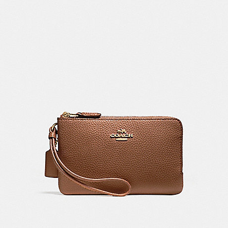 COACH f87590 DOUBLE CORNER ZIP WALLET IN POLISHED PEBBLE LEATHER LIGHT GOLD/SADDLE 2