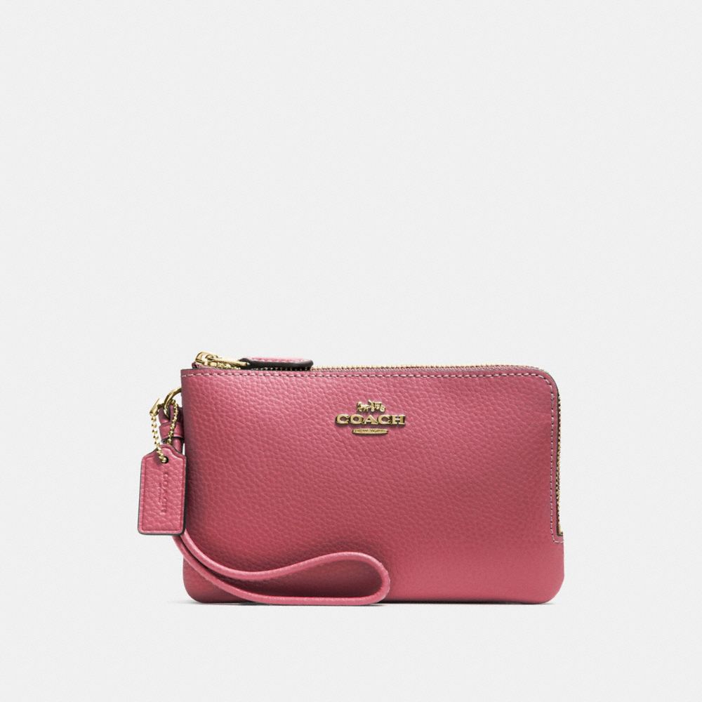 COACH DOUBLE CORNER ZIP WRISTLET - STRAWBERRY/IMITATION GOLD - F87590