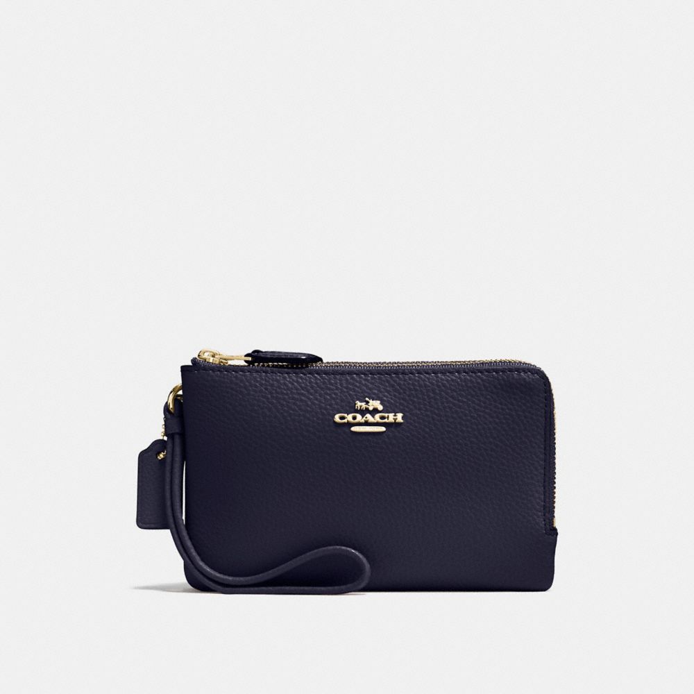 COACH F87590 Double Corner Zip Wallet In Polished Pebble Leather IMITATION GOLD/MIDNIGHT