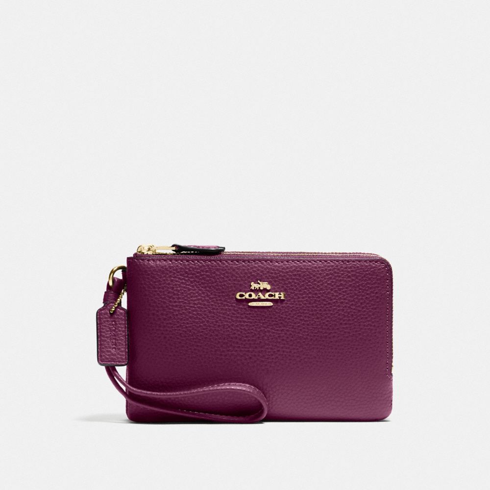 COACH F87590 DOUBLE CORNER ZIP WRISTLET IM/DARK BERRY