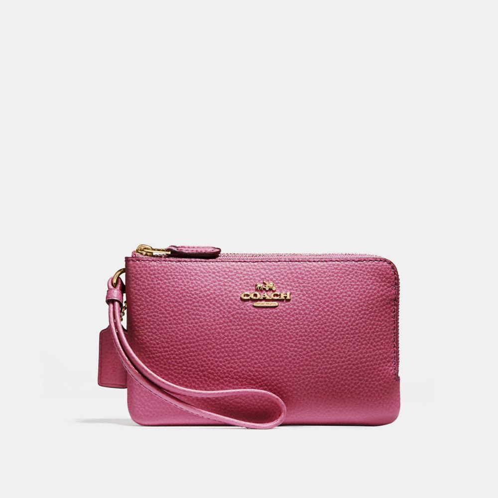 DOUBLE CORNER ZIP WRISTLET - LIGHT GOLD/ROUGE - COACH F87590