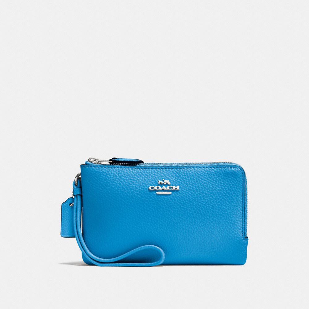 COACH F87590 DOUBLE CORNER ZIP WRISTLET BRIGHT-BLUE/SILVER