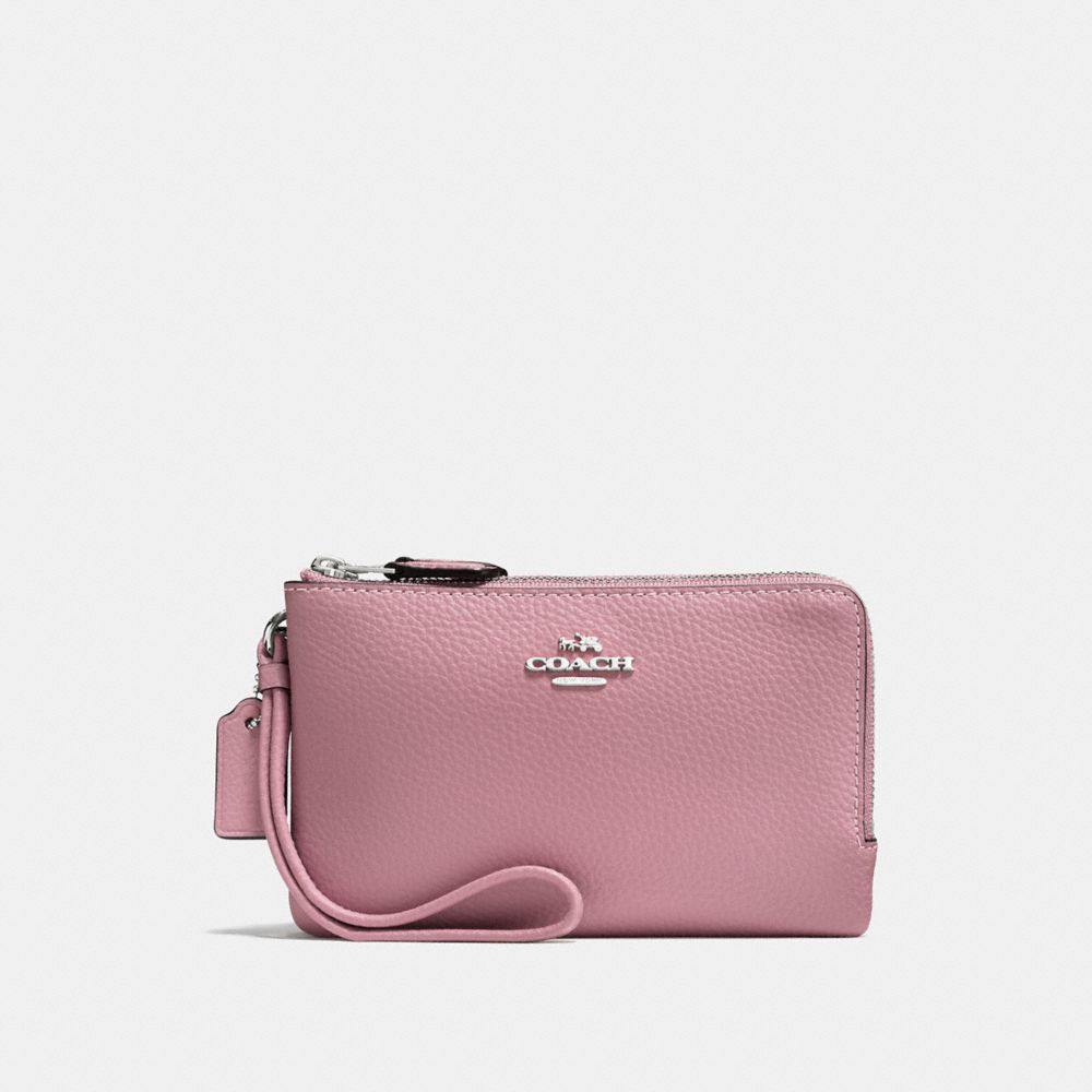 COACH F87590 Double Corner Zip Wristlet SILVER/DUSTY ROSE