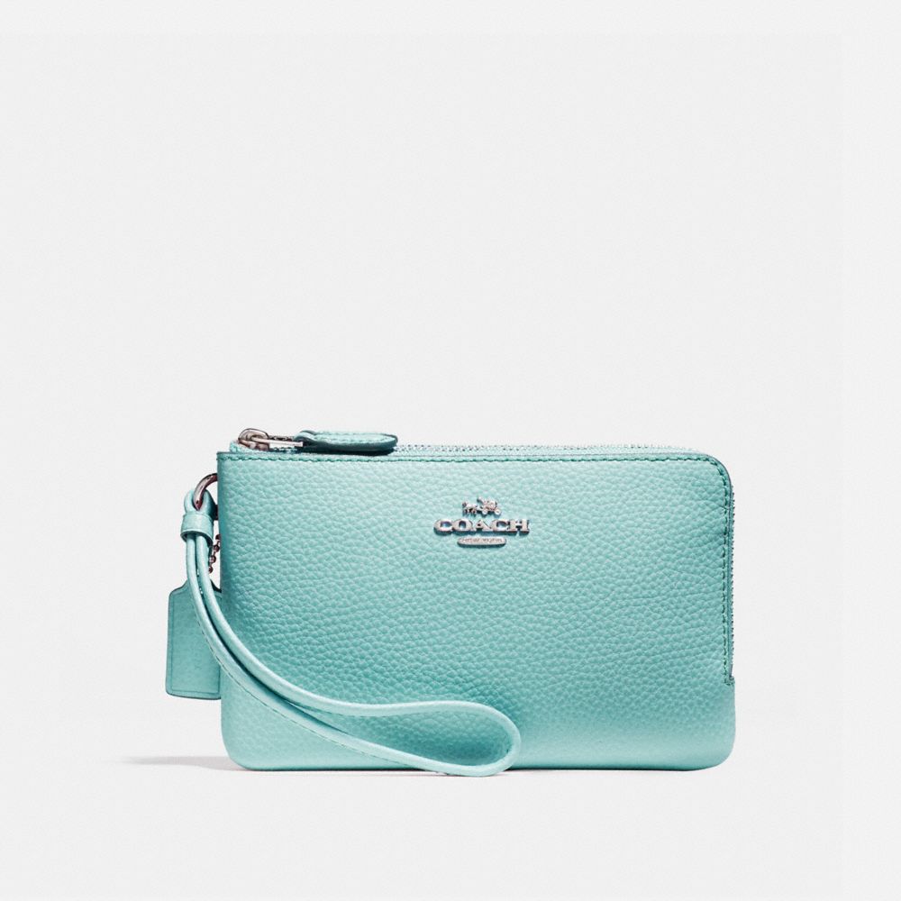 COACH DOUBLE CORNER ZIP WRISTLET - SILVER/SEA GREEN - f87590