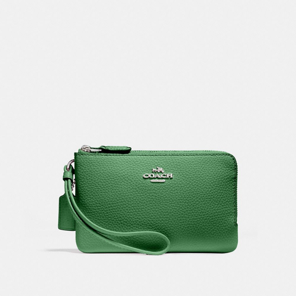 COACH DOUBLE CORNER ZIP WRISTLET - SILVER/KELLY GREEN - f87590