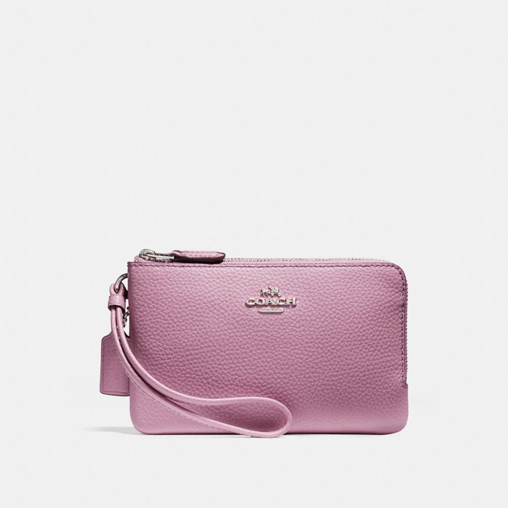 COACH F87590 - DOUBLE CORNER ZIP WALLET IN POLISHED PEBBLE LEATHER SILVER/LILAC