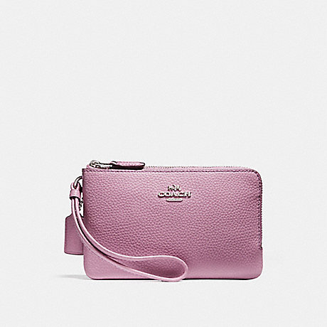 COACH F87590 DOUBLE CORNER ZIP WALLET IN POLISHED PEBBLE LEATHER SILVER/LILAC