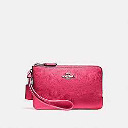 COACH DOUBLE CORNER ZIP WRISTLET - SILVER/MAGENTA - F87590