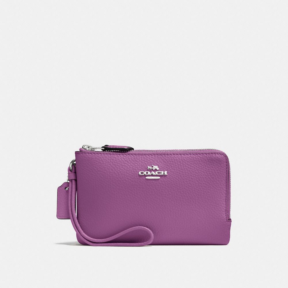 COACH F87590 - DOUBLE CORNER ZIP WALLET IN POLISHED PEBBLE LEATHER SILVER/MAUVE