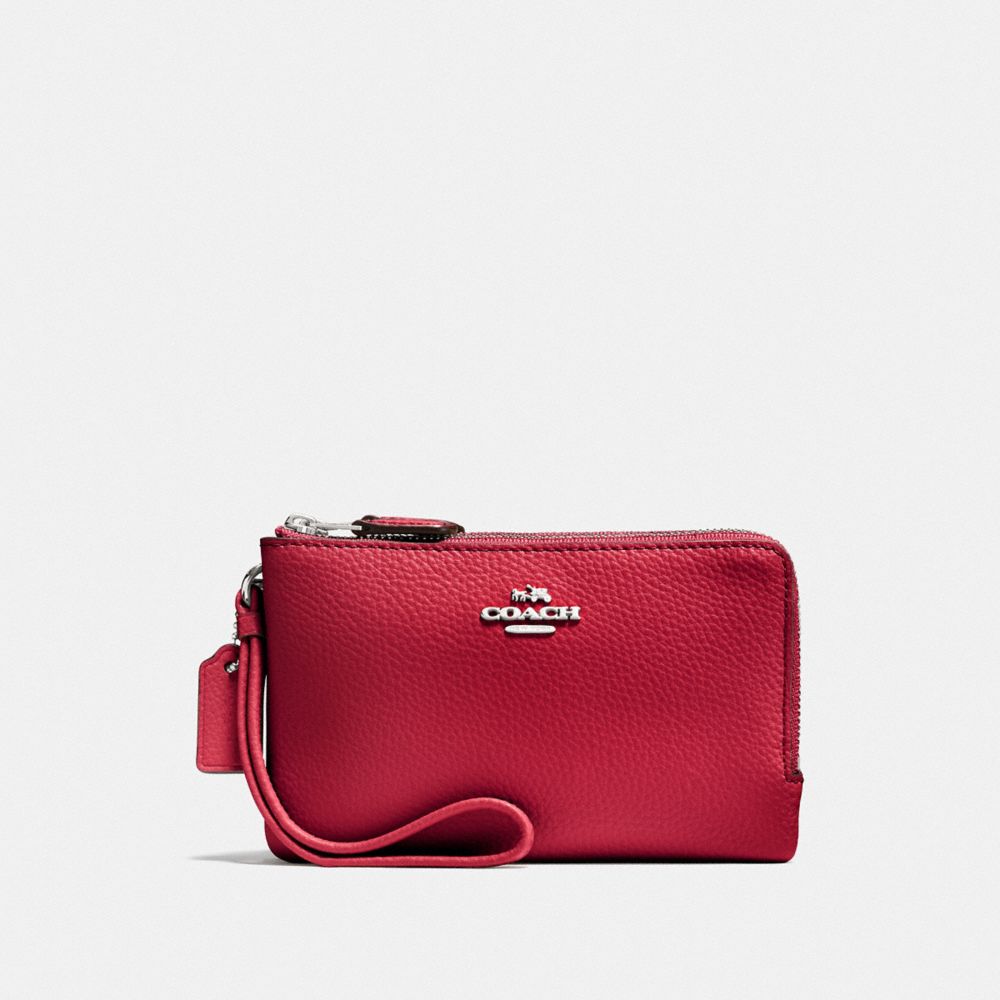 COACH DOUBLE CORNER ZIP WRISTLET - BRIGHT CARDINAL/SILVER - F87590