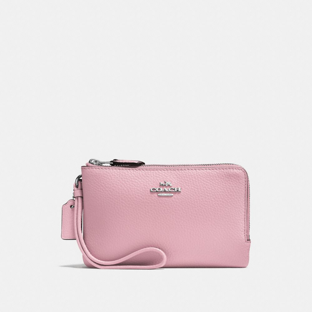 DOUBLE CORNER ZIP WRISTLET - CARNATION/SILVER - COACH F87590