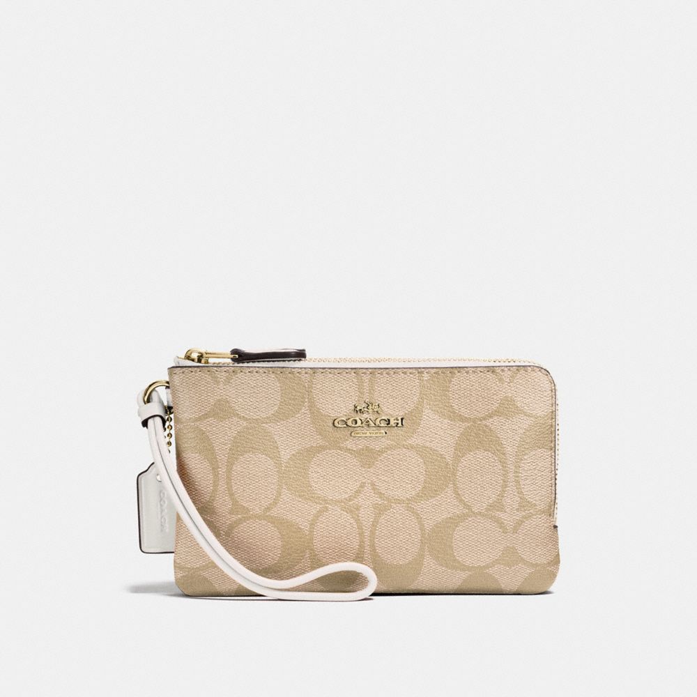 DOUBLE CORNER ZIP WRISTLET IN SIGNATURE CANVAS - LIGHT KHAKI/CHALK/LIGHT GOLD - COACH F87591