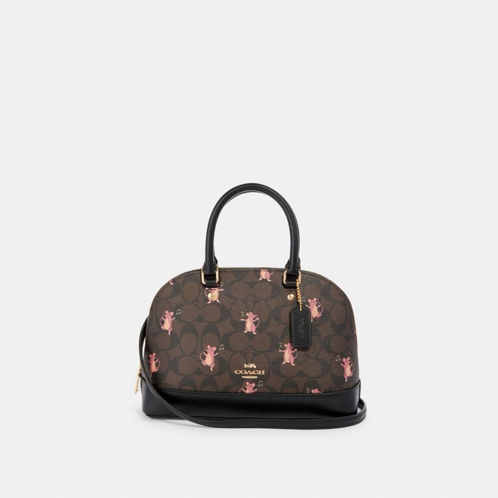 MINI SIERRA SATCHEL IN SIGNATURE CANVAS WITH PARTY MOUSE PRINT - F87662 - IM/BROWN PINK MULTI