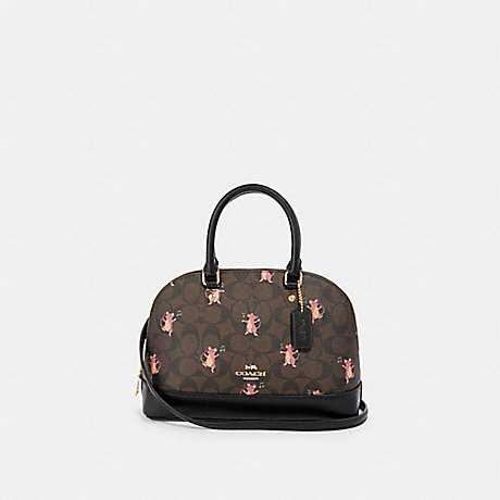 COACH F87662 MINI SIERRA SATCHEL IN SIGNATURE CANVAS WITH PARTY MOUSE PRINT IM/BROWN PINK MULTI