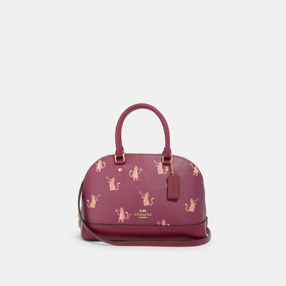 COACH F87664 Mini Sierra Satchel With Party Cat Print IM/DARK BERRY MULTI