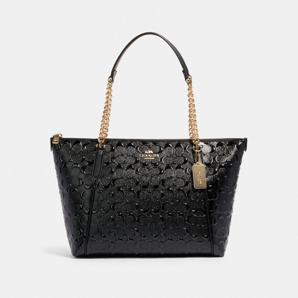 COACH F87673 AVA CHAIN TOTE IN SIGNATURE LEATHER IM BLACK