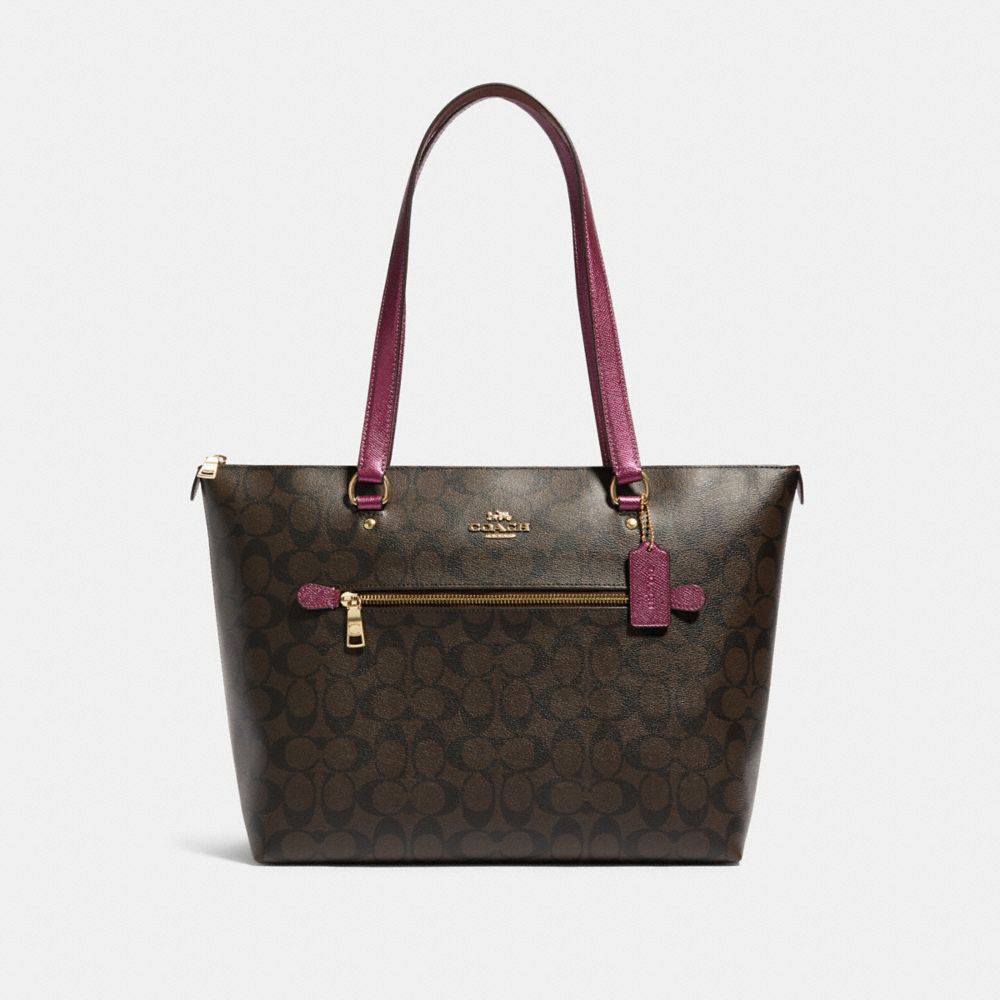 COACH GALLERY TOTE IN SIGNATURE CANVAS - IM/BROWN METALLIC BERRY - F87701