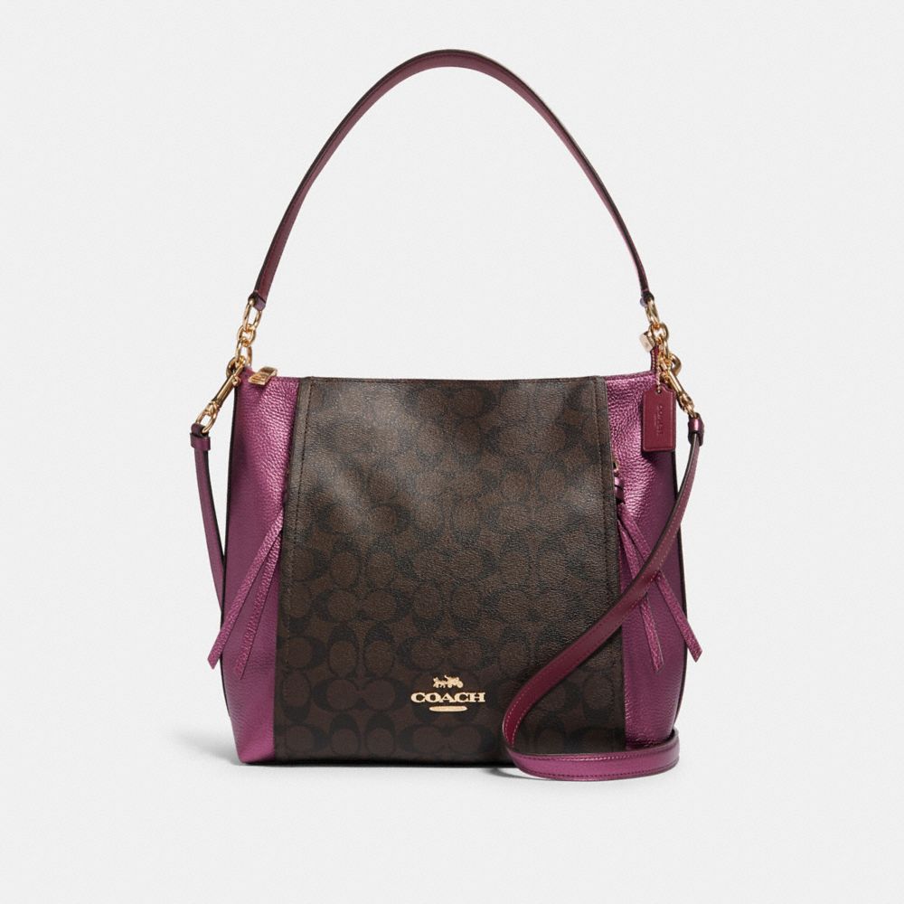 COACH F87702 MARLON HOBO IN SIGNATURE CANVAS IM/BROWN METALLIC BERRY