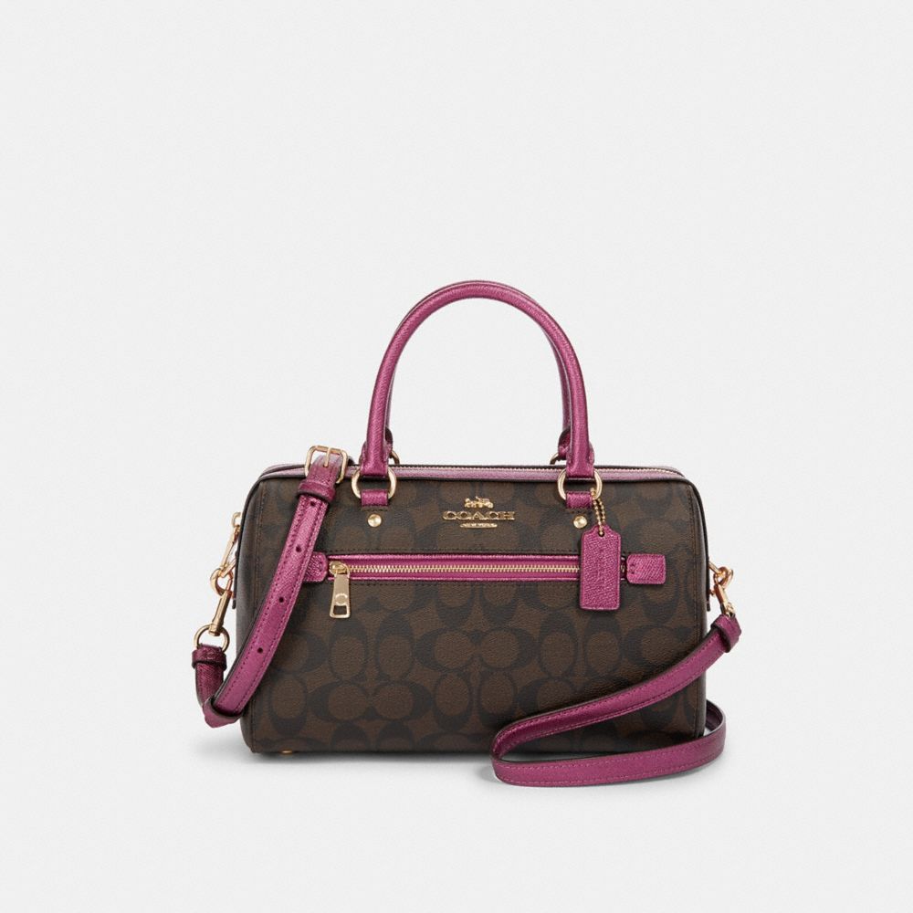 ROWAN SATCHEL IN SIGNATURE CANVAS - F87705 - IM/BROWN METALLIC BERRY