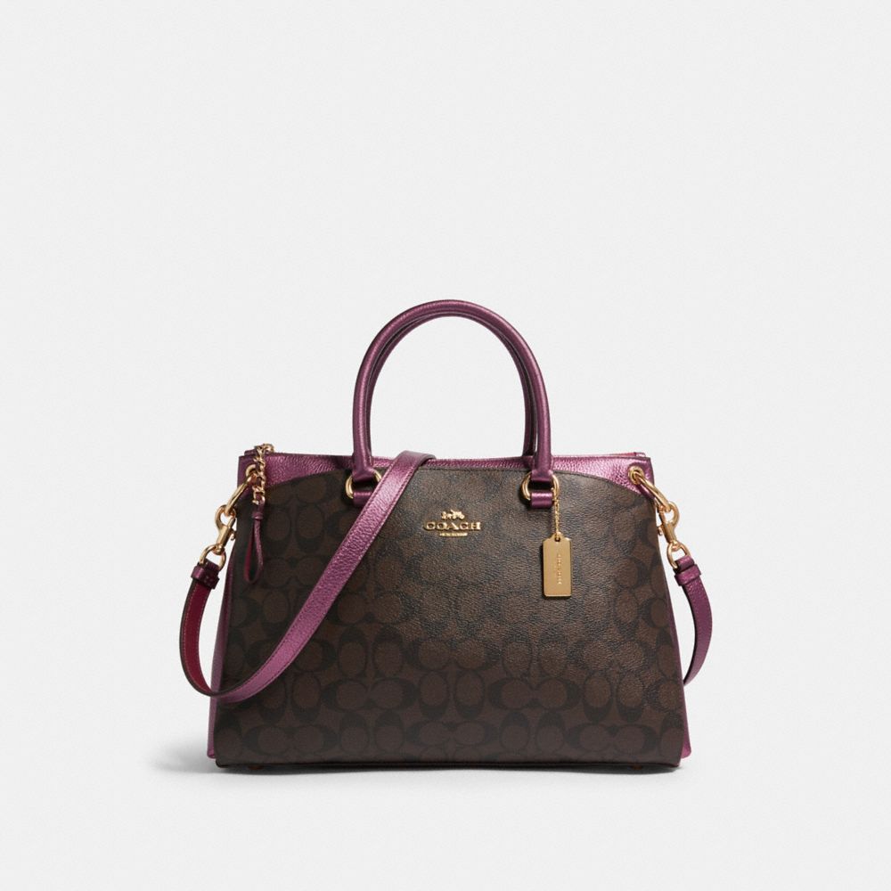 MIA SATCHEL IN SIGNATURE CANVAS - F87706 - IM/BROWN METALLIC BERRY