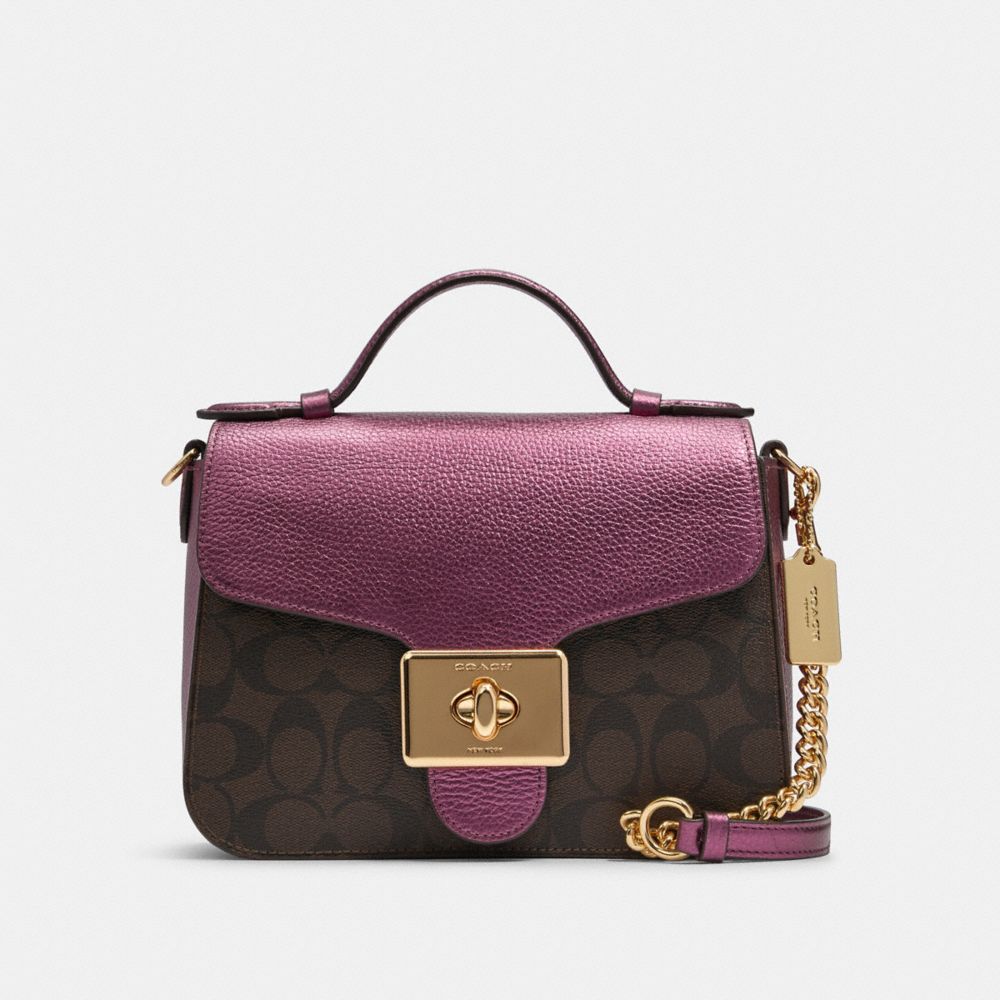 COACH CASSIDY TOP HANDLE CROSSBODY IN SIGNATURE CANVAS - IM/BROWN METALLIC BERRY - F87708