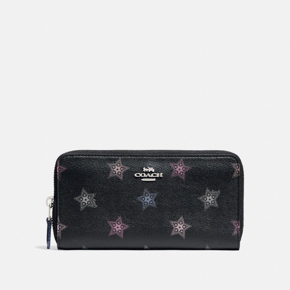 COACH F87714 ACCORDION ZIP WALLET WITH DOT STAR PRINT SV/BLACK-MULTI