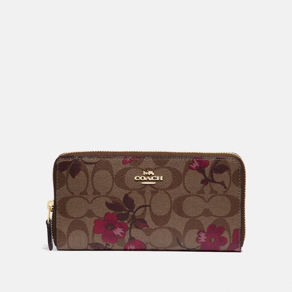 COACH F87716 - ACCORDION ZIP WALLET IN SIGNATURE CANVAS WITH VICTORIAN FLORAL PRINT IM/KHAKI BERRY MULTI