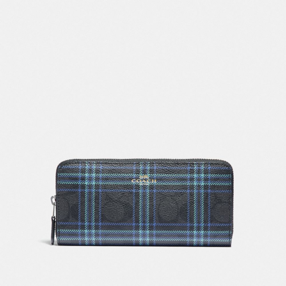 SLIM ACCORDION ZIP WALLET IN SIGNATURE CANVAS WITH SHIRTING PLAID PRINT - SV/BLACK NAVY MUTLI - COACH F87718