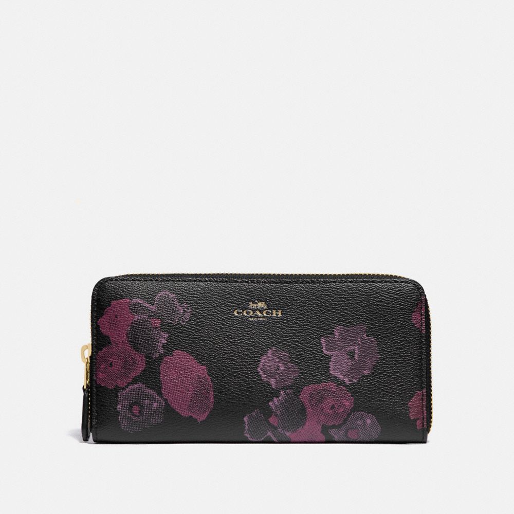 COACH F87722 - SLIM ACCORDION ZIP WALLET WITH HALFTONE FLORAL PRINT IM/BLACK WINE